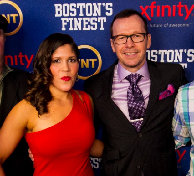 State Police Sgt. Jenn Penton seen with "Boston's Finest" Executive Producer Donnie Wahlberg. (Dominick Reuter/Boston Herald)