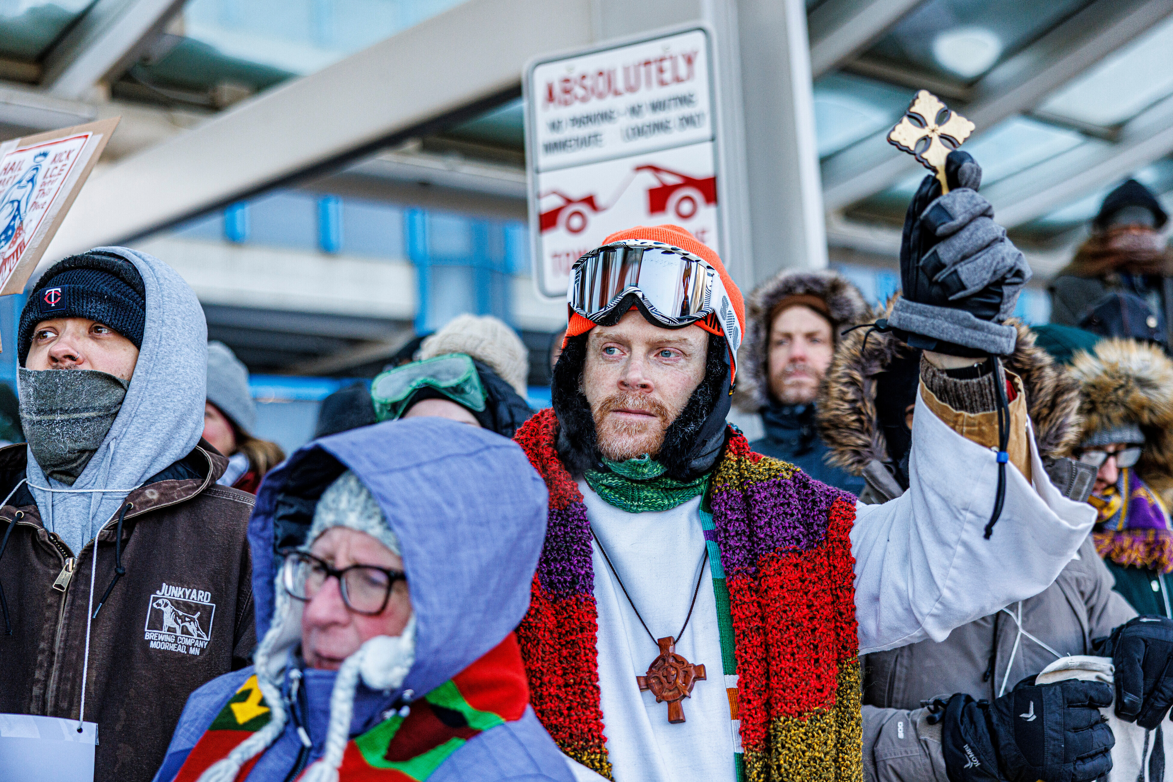 Clergy members and community activists gather at the Minneapolis-St. Paul International Airport, to protest deportation flights