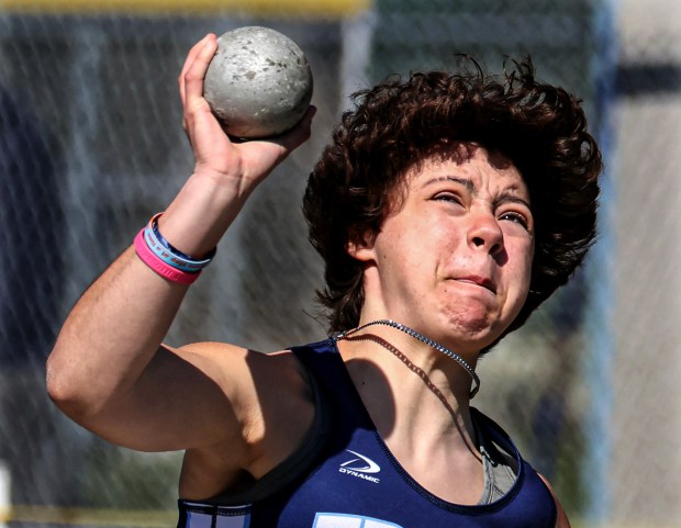 London Cole of Triton Regional competes in the girls shot Saturday in Seekonk. (Photo by Mark Stockwell/Boston Herald)