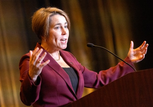 Gov. Maura Healey speaks at Monday's the 56th Annual MLK Breakfast (Photo By Matt Stone/Boston Herald).