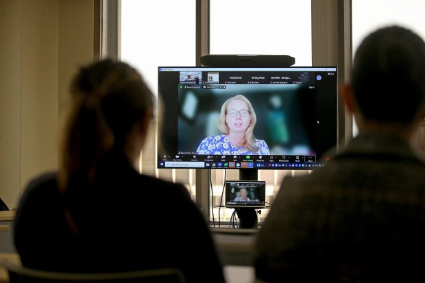 State Rep. Christine Barber testifies during a virtual meeting on drivers license regulations. (Staff Photo By Stuart Cahill/Boston Herald, File)