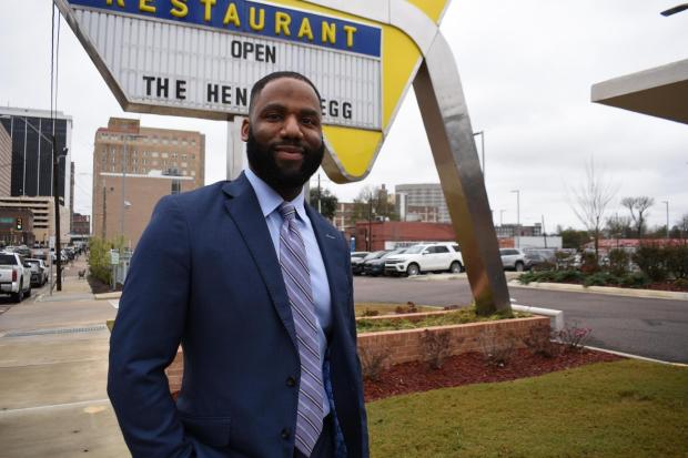 Democrat Evan Turnage, who is challenging Rep. Bennie Thompson, D-Miss., in the March primary, poses for a portrait in Jackson, Miss., Jan. 22, 2026. (AP Photo/Sophie Bates)