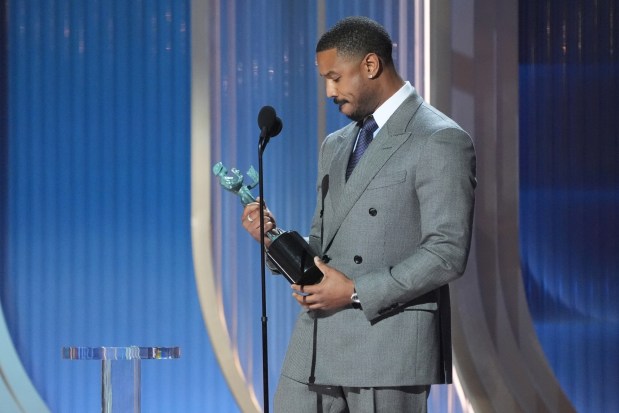 Michael B. Jordan accepts the award for outstanding performance by a male actor in a leading role.