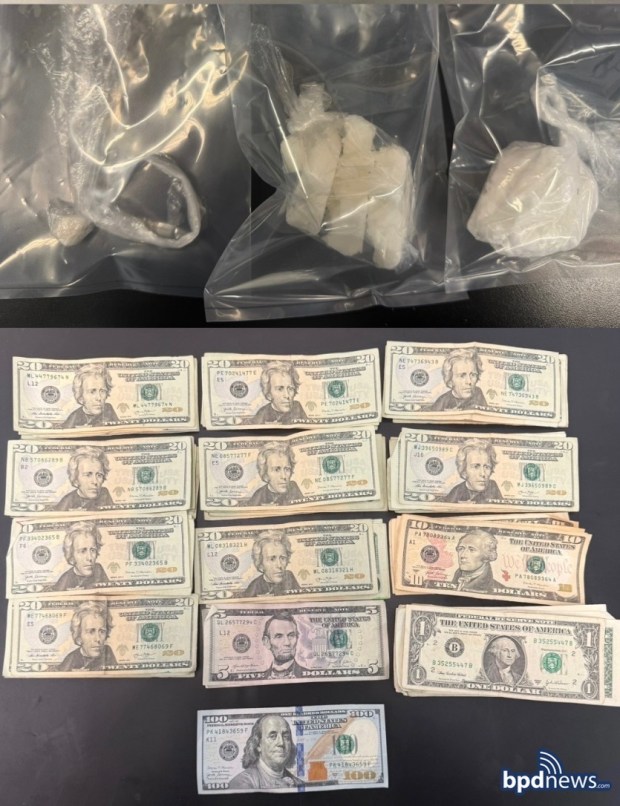 Boston Police seized 100 grams of crack cocaine and over $1,000 at a stop Wednesday. (Courtesy/Boston Police)