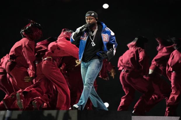 Kendrick Lamar performs during halftime of the NFL Super Bowl 59