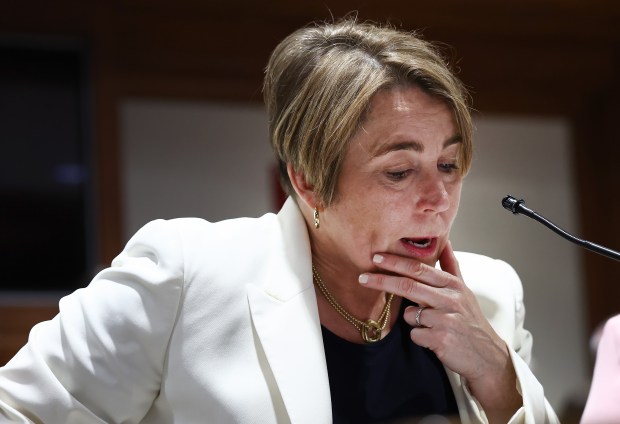 Boston, MA - Gov. Maura Healey testifies during the BRIGHT Act hearing at the State House. (Nancy Lane/Boston Herald)