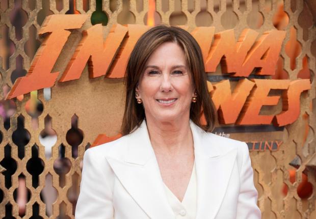 FILE - Producer Kathleen Kennedy poses upon arrival at the premiere of the film 'Indiana Jones and the Dial of Destiny' June 26, 2023, in London. (Scott Garfitt/Invision/AP, File)
