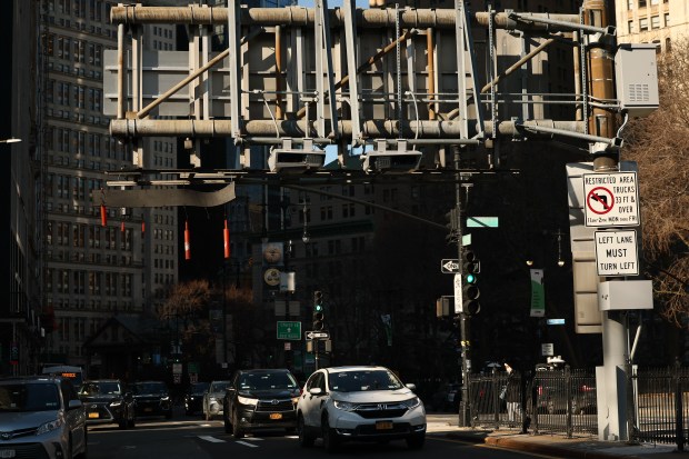 NEW YORK, NEW YORK - FEBRUARY 20: E-ZPass readers and license plate-scanning cameras are seen on Park Row on February 20, 2025 in New York City. The MTA is suing the Trump administration after U.S. President Donald Trump announced plans to end NYC's congestion pricing toll. Gov. Kathy Hochul received a letter from the U.S. Department of Transportation saying that it will be terminating its Nov. 2024 agreement with the state. (Photo by Michael M. Santiago/Getty Images)