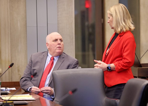 Boston, MA - February 25 - Boston City Councilor's Edward Flynn and Erin Murphy during a meeting at City Hall. (Photo By Matt Stone/Boston Herald).