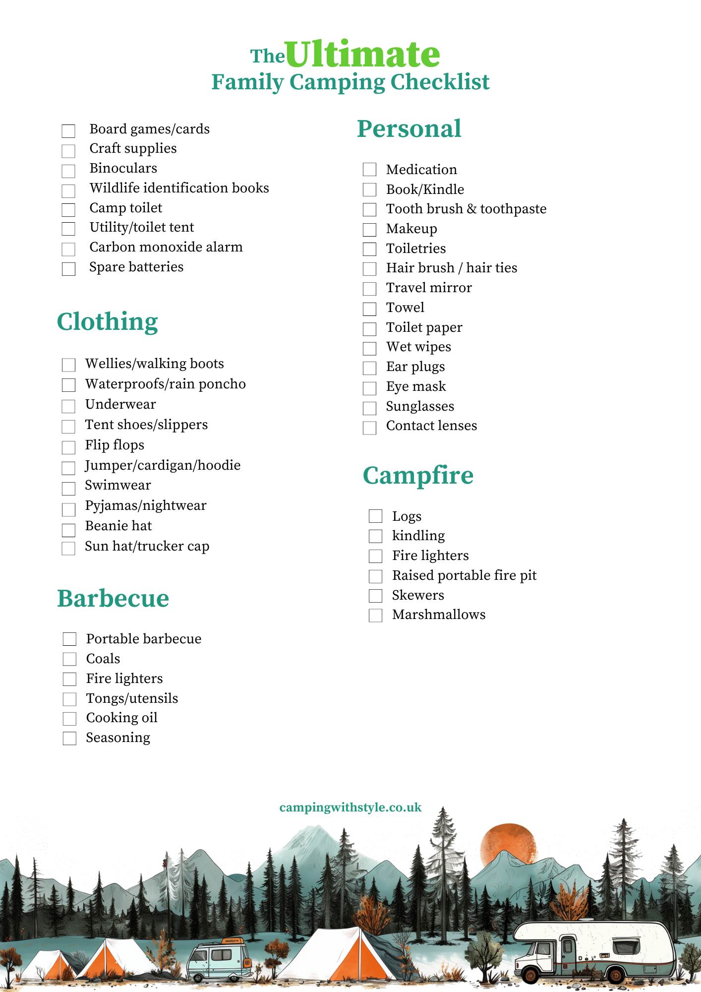 Family Camping Packing Check List 2026