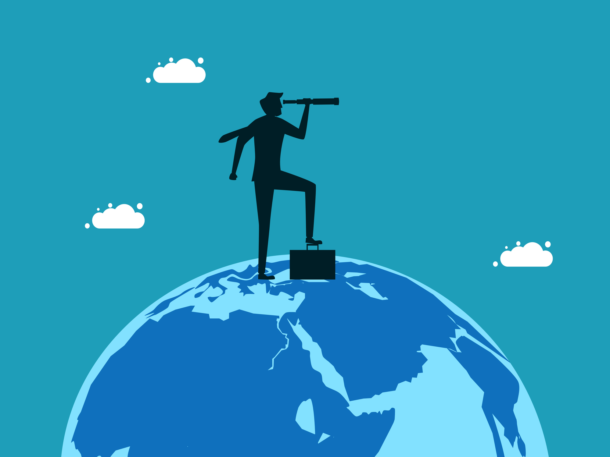 businessman looking at binoculars on earth. business concept vector illustration