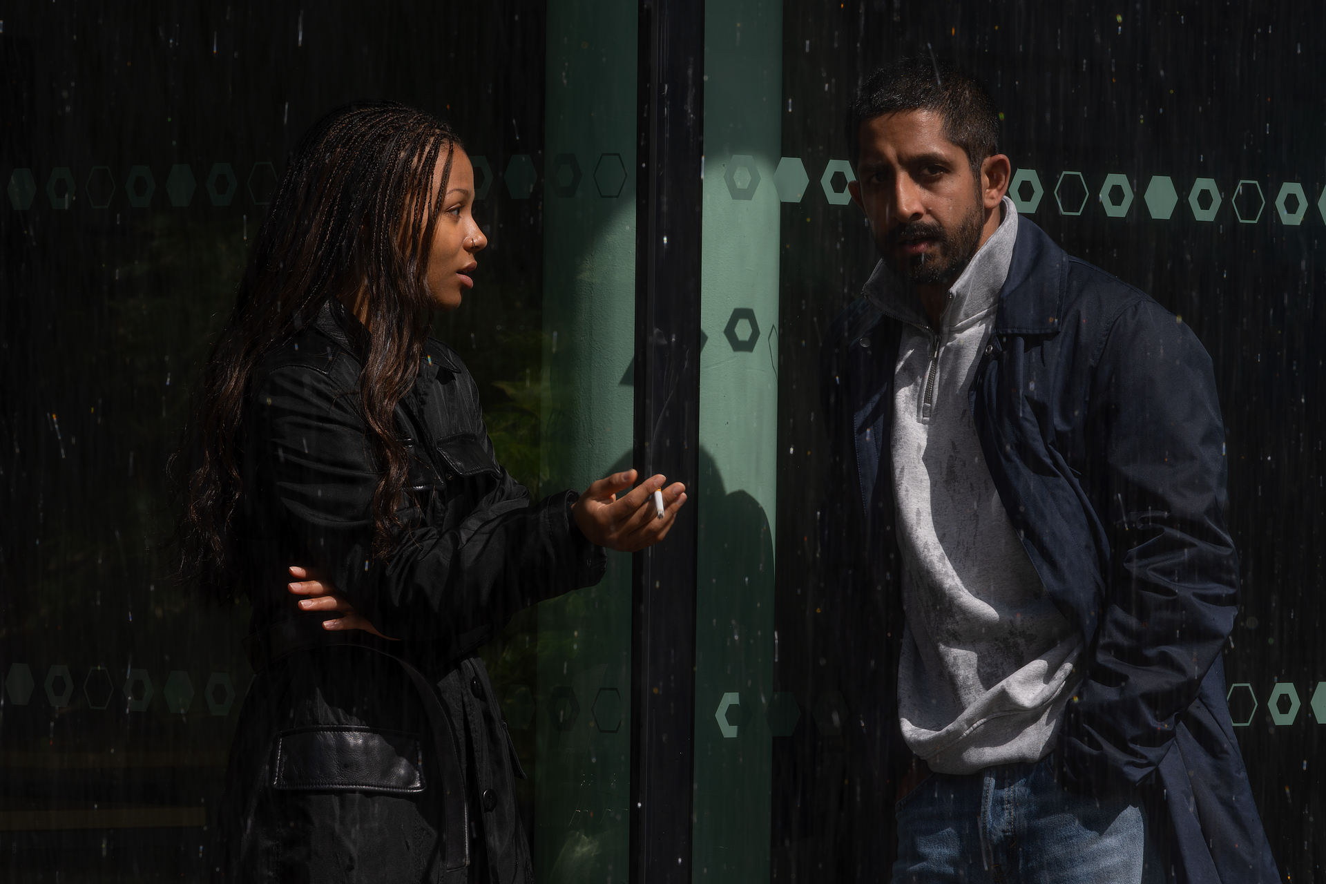 Myha'la as Harper and Sagar Radia as Rishi in 'Industry' Season 4.