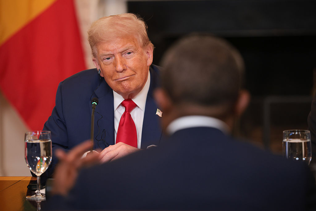 U.S. President Donald Trump listens during a multilateral lunch with African leaders in the State Dining Room of the White House in Washington, D.C. on July 9, 2025.