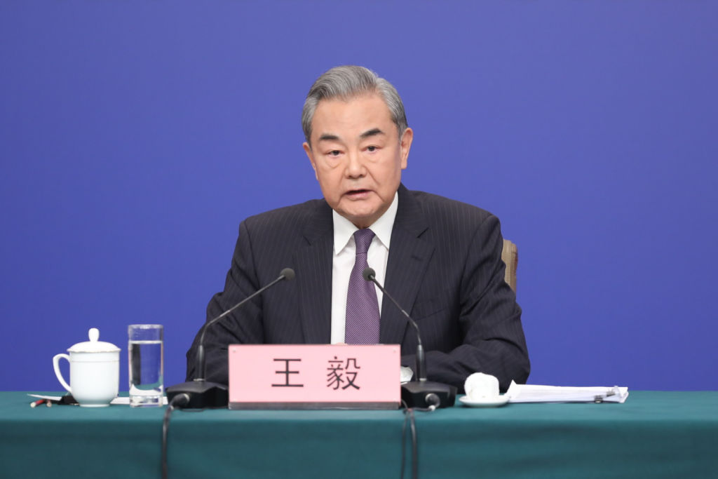 Chinese Foreign Minister Wang Yi, also a member of the Political Bureau of the Communist Party of China Central Committee, attends a press conference on China's foreign policy and external relations on the sidelines of the third session of the 14th National People's Congress (NPC) at the Media Center Hotel in Beijing, China, on March 7, 2025.