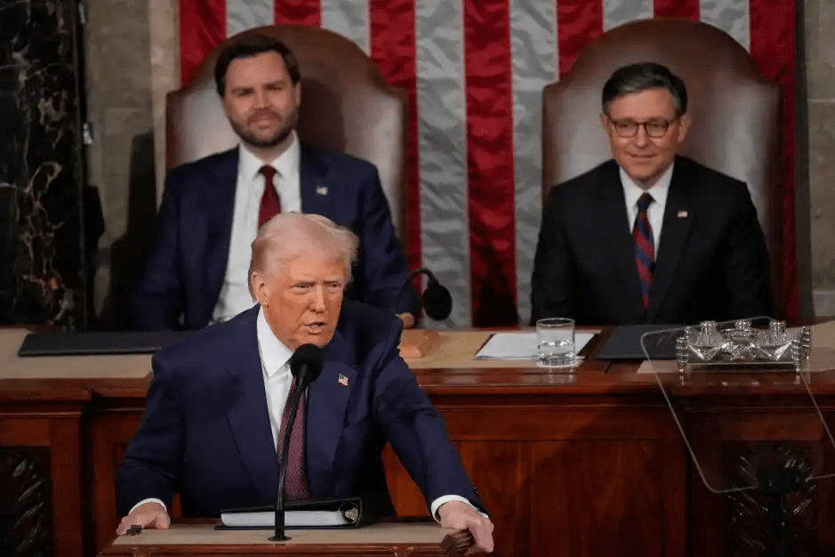 Donald Trump delivering a speech before Congress.