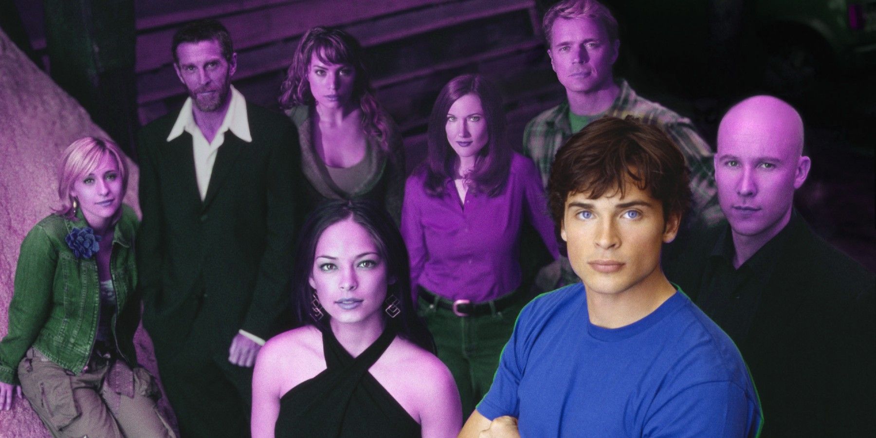 where are the smallville cast now, smalleville cast lined up with tome welling in foreground