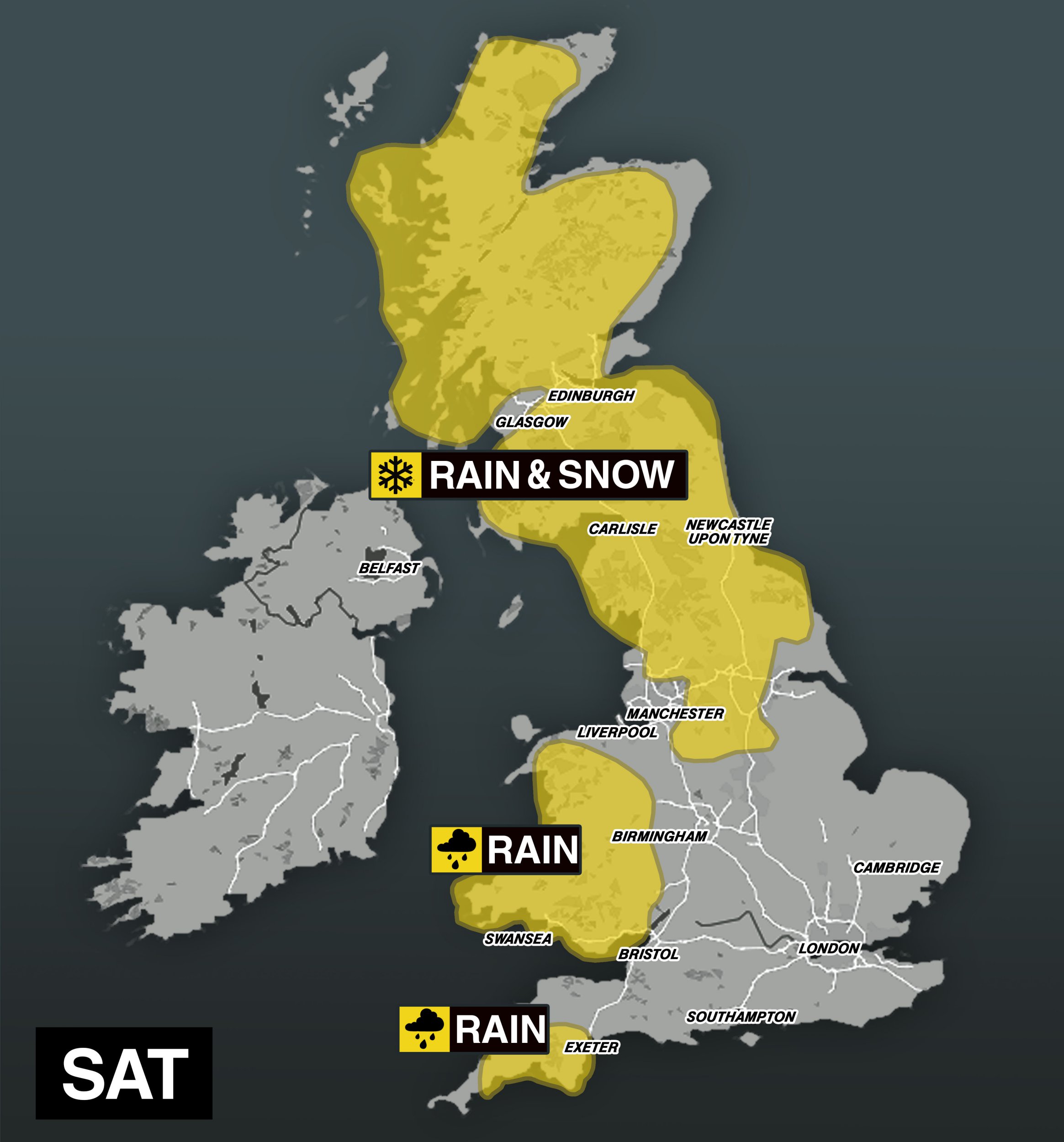 Weather warnings 23.11.24 Rain Snow UK