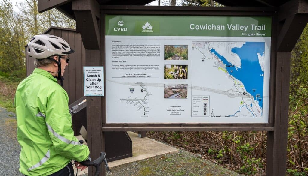 Map of the Cowichan Valley Trail from Chemainus to Ladysmith