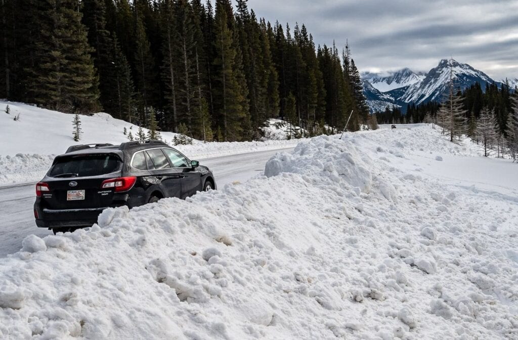 Our car parked on Smith Dorrien Trail - Spray Lakes Road
