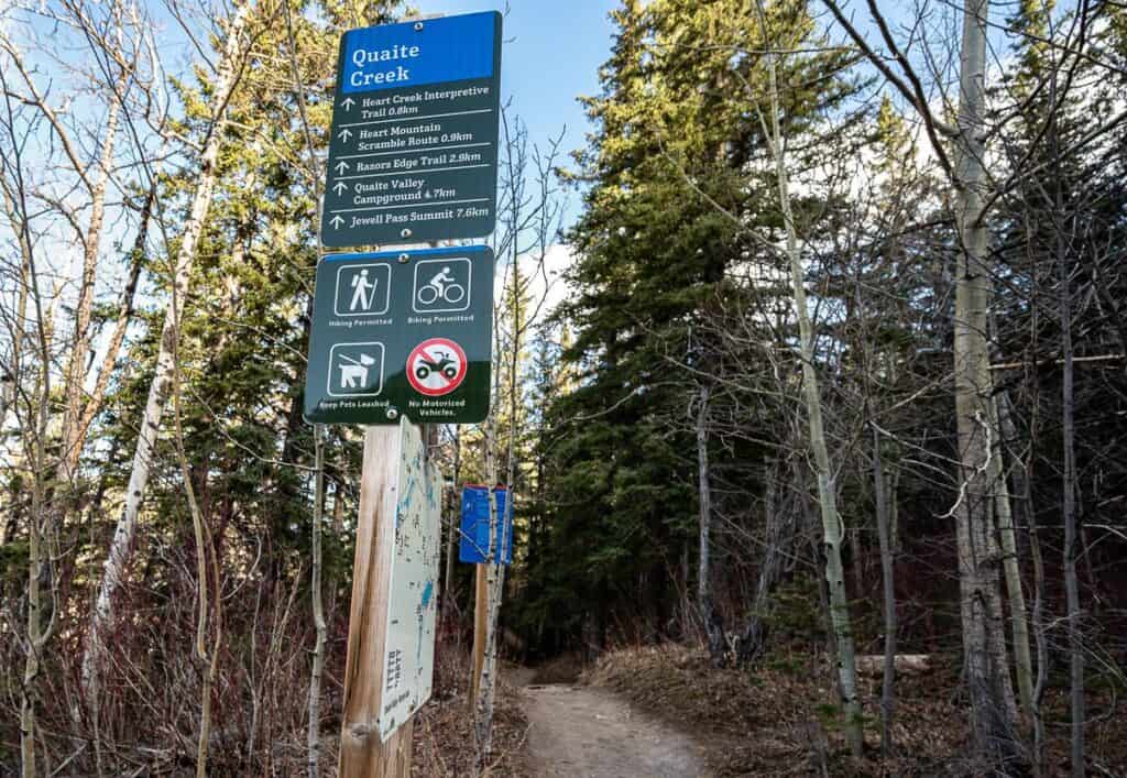 Heart Creek Trail signage showing the myriad of trails in the area