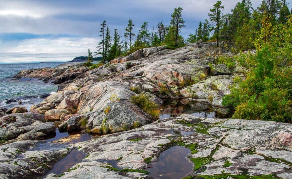 Beautiful stretches of granite outcrop beside Lake Superior