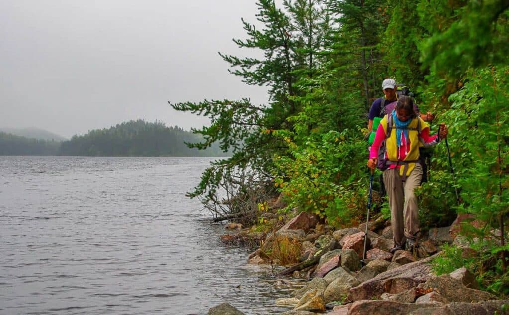 Slippery rocks at the start of the Coastal Trail in Pukaskwa