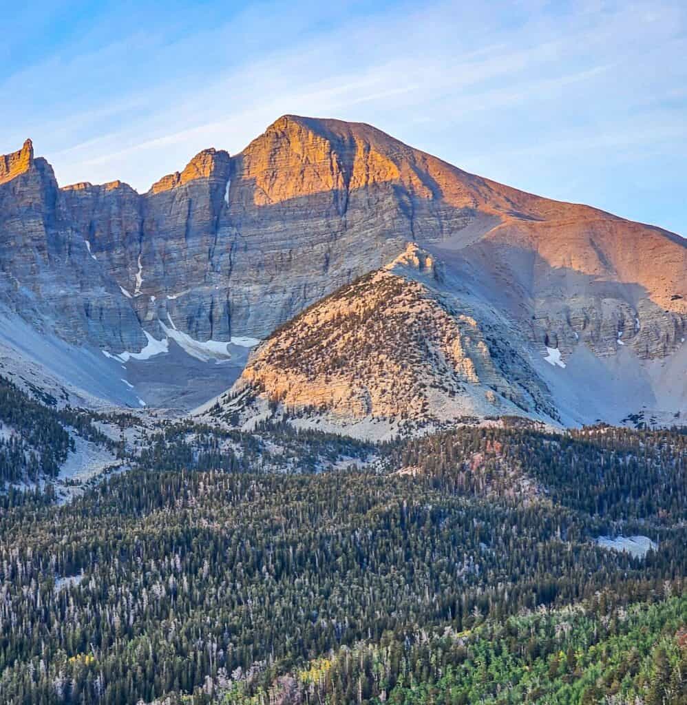 The view of Wheeler Peak at sunrise just a few hundred feet from the Wheeler Peak Overlook