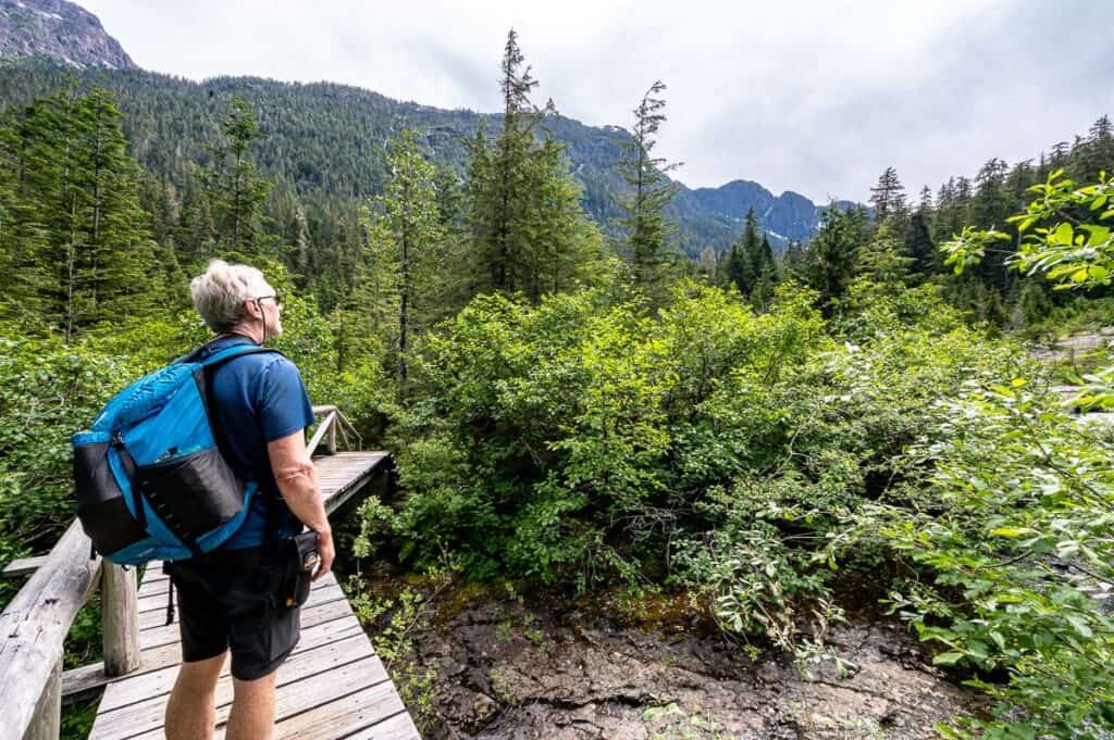 Turn right after you cross the bridge to get to Landslide Lake in Strathcona Provincial Park