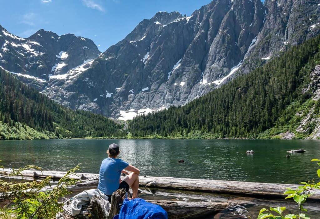 Me enjoying our lunch time spot beside Landslide Lake