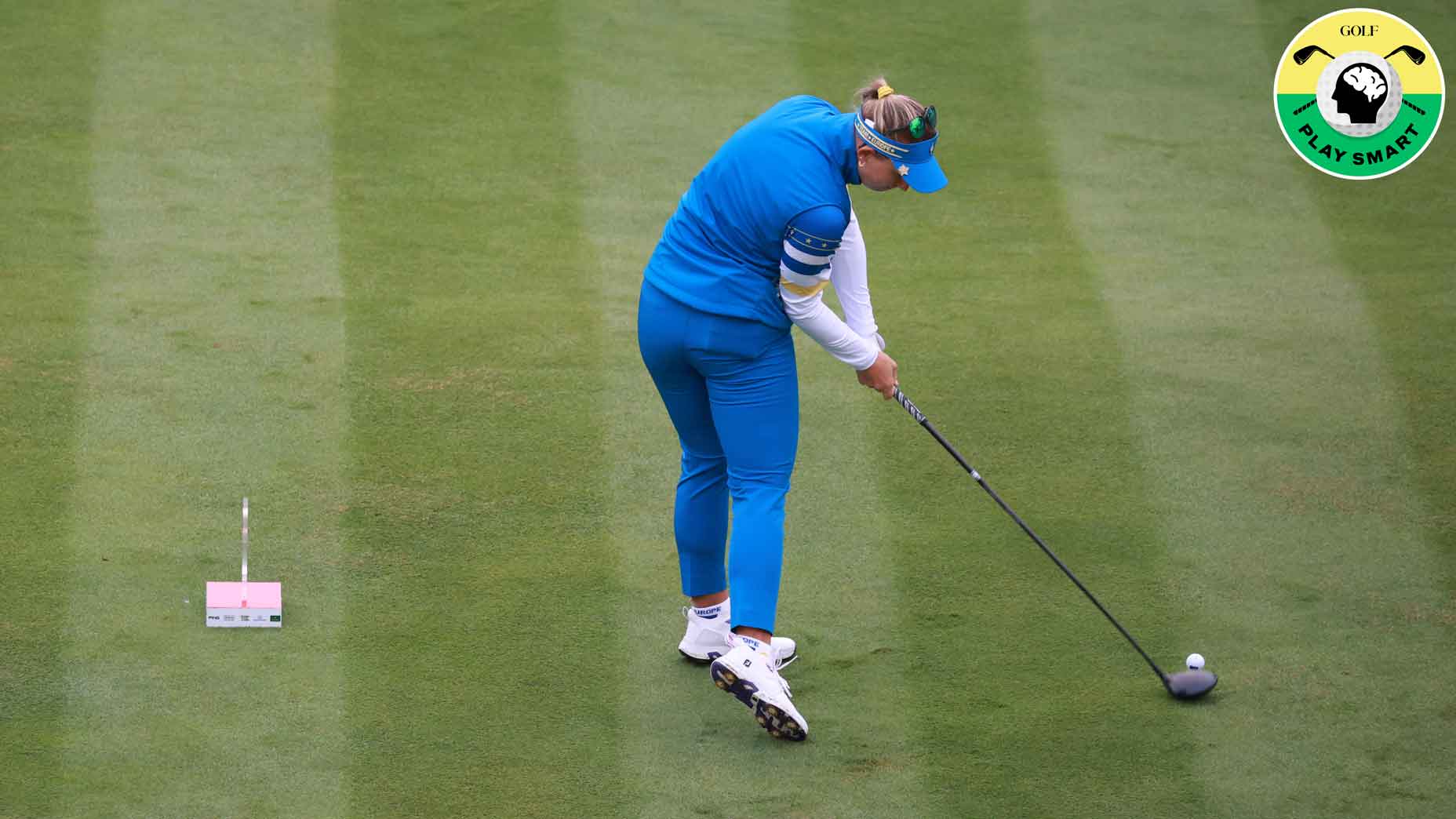 emily pedersen hits tee shot during the 2024 solheim cup at robert trent jones golf club