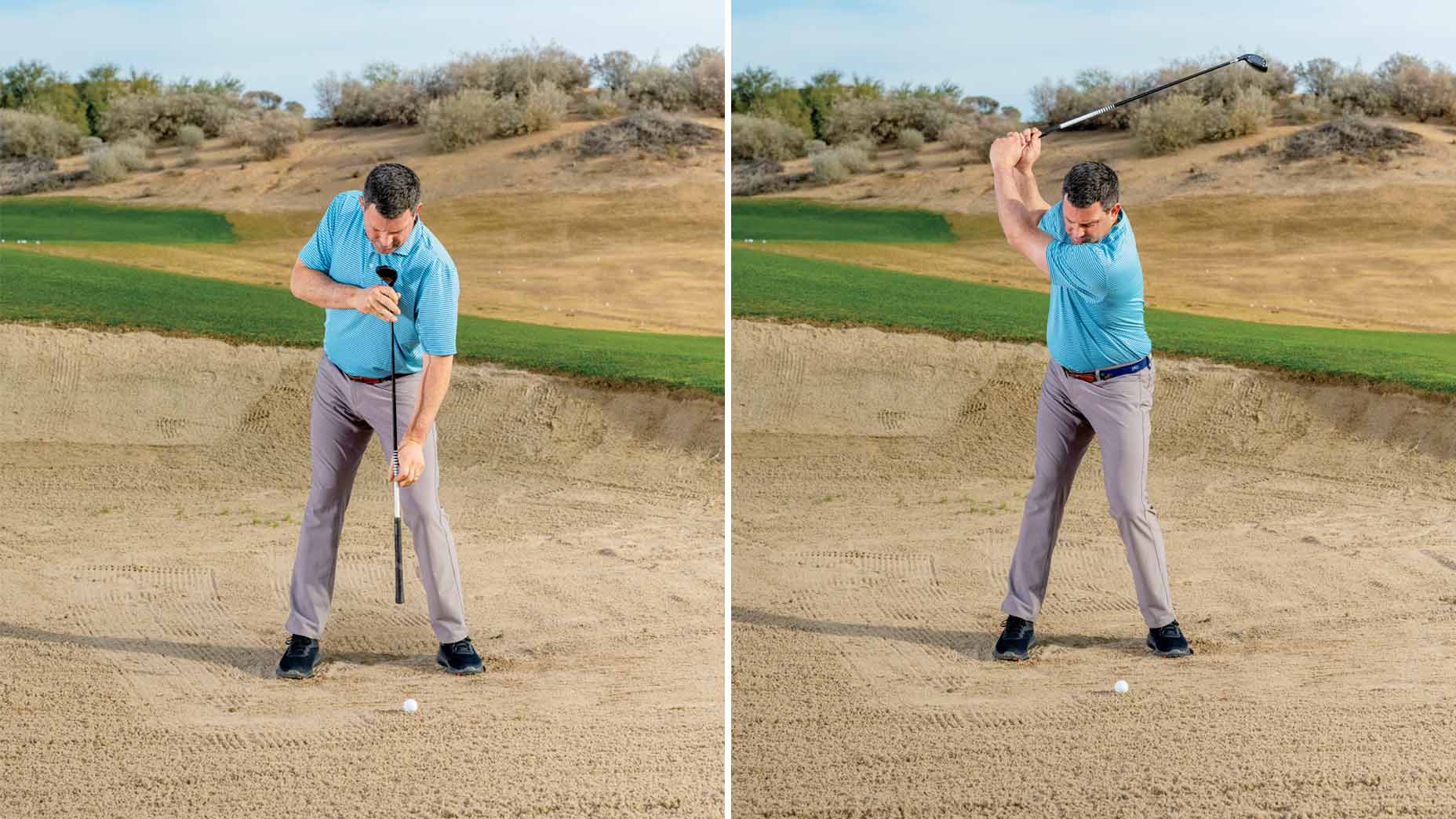 kevin sprecher demonstrates how to escape fairway bunker with hybrid