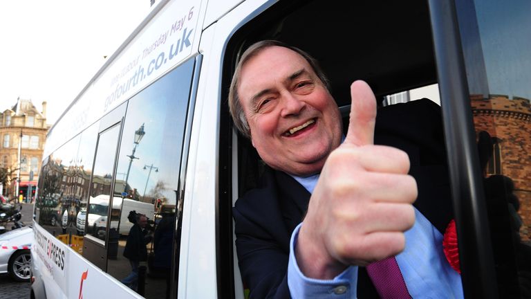 John Prescott on his battle bus in 2010