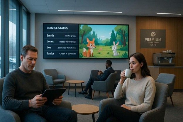 In today’s car market, the best digital signage ideas for dealerships focus on smoothly connecting a customer's online research with their in-store visit. Key methods include using interactive vehicle configurators, showing live inventory updates, giving clear service status tracking, and displaying personalized welcome messages for booked appointments.
By turning a static showroom into a dynamic “brand theater,” dealerships can ease common buyer worries and turn a usually stressful visit into a fun, high-tech experience. Using professional car dealership digital signage can capture up to 400% more views than printed posters, helping every promotion and product highlight get noticed.
Today’s car-buying path is a mix of online and in-person steps. Many shoppers start on their phones or computers, but about 61.4% still prefer to close the deal at a physical dealership. At the same time, 87% of Americans say they dislike at least one part of the classic showroom process, often mentioning haggling and paperwork as big pain points.
Digital signage helps solve these problems by offering clear information, entertainment, and a modern feel that quickly builds trust with visitors.
What Is Digital Signage for Car Dealerships?
How Does Digital Signage Work in Automotive Showrooms?
Digital signage in a dealership is a group of centrally controlled electronic screens used to show HD video, live data, and interactive content. Unlike printed banners that are useless as soon as prices change or a car sells, digital signs run on software that lets you update content instantly.
Most systems use a media player connected to a screen that pulls content from a cloud-based management platform. A sales manager can update a “Deal of the Week” at several locations in just a few clicks.

What Types of Digital Displays Are Used in Dealerships?
Modern dealerships use several kinds of screens to fit different spaces. Large LED video walls often sit at the center of the showroom, creating an immersive brand experience with cinematic footage of cars in motion.
For more detailed info, commercial LCD screens are often placed next to specific models as “digital silent salespeople,” showing specs and pricing so you do not need paper brochures. By utilizing a central management system like lookdigitalsignage.com, dealers can ensure that every screen across the showroom displays the most current promotions and vehicle data without manual intervention.

Why Use Digital Signage in Modern Car Dealerships?
Increases Customer Engagement and Satisfaction
Digital signage is very effective at keeping customers interested. The human eye is naturally drawn to movement, so animated content gets far more attention than static signs. When people are engaged by strong visuals, their stress usually drops. By giving them quick access to details like features, safety ratings, and reviews, dealerships let buyers teach themselves and feel more in control of the process.

Improves Promotion of Inventory and Specials
Inventory shifts quickly, and digital signage is the only media that can keep pace. Whether it’s a new arrival on the lot or a financing deal ending soon, screens can always show the latest offers. This is especially useful for used inventory, where price and availability may change every day.
Dealerships can use screens to point out features that are easy to miss at a glance, like driver-assistance systems or flexible cargo layouts. By showing these in video, the store can “upsell” in a natural way, without making customers feel pushed by a salesperson.
Supports a Seamless Customer Journey
The move from online browsing to the showroom should feel smooth and connected. Digital signage helps by matching the branding, images, and offers that visitors saw on the website. If someone spent hours building a model online, seeing that same car featured on a large video wall when they walk in confirms their decision to visit.

Key Types of Digital Signage for Dealership Environments
Showroom Displays and Video Walls
The showroom floor is the stage, and video walls act as the spotlight. These large setups aim to stir emotion and show the lifestyle tied to the brand. Whether it’s an SUV on a rugged trail or a sports sedan on a racetrack, these visuals create a strong “wow” moment that parked cars alone cannot match. They are a powerful tool for brand storytelling, linking the customer’s dreams to the vehicles on display.
Customer Lounge and Waiting Area Screens
In the lounge, the focus is comfort and keeping people from leaving early. Screens here should act like a “Customer Lounge TV” that removes competitor ads and adds helpful updates. It’s a great place to show service menus, maintenance tips, and even a live look into the shop (where allowed) to build trust in the service work being done.
Essential Features of Dealership Digital Signage Solutions
Remote Content Management and Scheduling
A good signage platform must be simple to run. Cloud-based software lets managers plan content weeks ahead or make quick changes in seconds. This matters for groups with several locations that need to keep brand consistency while still running local offers. You can set content to change by day of the week so “Service Saturday” deals only show when service is open.
Content Customization and Branding
Each dealership has its own personality. Signage software should offer flexible templates so you can easily add your logo, colors, and key messages. Whether you’re showing community projects or 5-star Yelp reviews, the content should feel unique to your store, not like a generic feed.

How to Integrate Digital Signage into Dealership Design
Screen Placement for Maximum Visibility
Placement matters a lot. Screens should sit in “dwell zones” where people naturally pause, such as reception, the finance waiting area, and the service counter. For best viewing, the center of the screen should be around 58-62 inches from the floor. If a screen must be higher, tilt it down 5-15 degrees to keep it easy to see and reduce glare from overhead lights.
Design Matching With Brand Aesthetics
Digital signage should feel like part of the building, not an afterthought. Whether it’s a slim wall-mounted LCD or a huge video wall, the setup should match the dealership’s style. Using pro-grade cabling and hiding media players supports a clean, clutter-free look that fits the premium feel customers expect.
Best Digital Signage Content Ideas for Car Dealerships
Welcome Messages and Personalized Greetings
First impressions matter. A digital appointment board that says “Welcome, Mr. Smith” gives an instant VIP feeling. This small step shows the customer you expected them and plan to give a personal experience.
Current Vehicle Promotions, Incentives, and Financing Offers
Bold graphics for 0% APR deals or lease specials are key. These calls to action should appear at the moment customers are close to deciding, giving the extra push from “just browsing” to “ready to buy.”
Highlighting New Arrivals and Car Features
When a new model arrives, use screens to show off its most game-changing features. Use video to explain tech such as “Automatic Park Assist” or “Hands-Free Liftgates,” which are far easier to understand by watching than by reading.
Customer Testimonials and Success Stories
Social proof is very persuasive. Rotating 5-star reviews and photos of happy customers with their new cars builds trust. It helps new visitors feel confident about choosing your store.
Maintenance Tips and Seasonal Service Reminders
Help customers protect their cars. Screens can show tips on winter tire pressure, summer coolant care, or the value of air filter changes. This presents the dealership as a helpful partner in ownership, not just a seller.

Key Takeaways: Transforming the Customer Experience with Digital Signage
Looking ahead, tools like Artificial Intelligence (AI) and the Internet of Things (IoT) will make digital signage even more powerful. Imagine a showroom where a welcome screen changes its message as a customer walks in, based on the model they were researching on their phone. Or a small beacon that triggers a feature video on a nearby screen when someone approaches a specific car.
