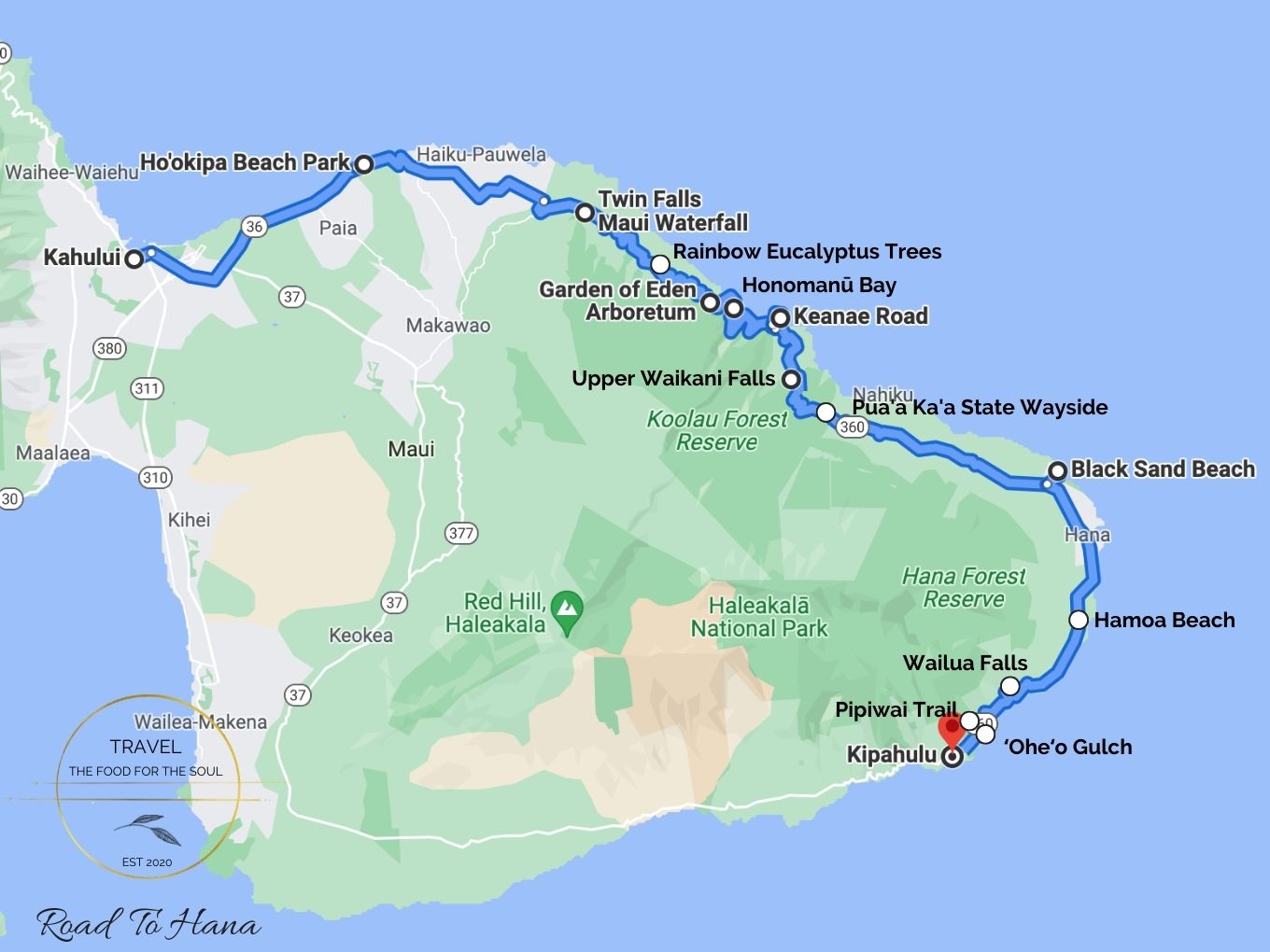 The Road To Hana Attractions Map