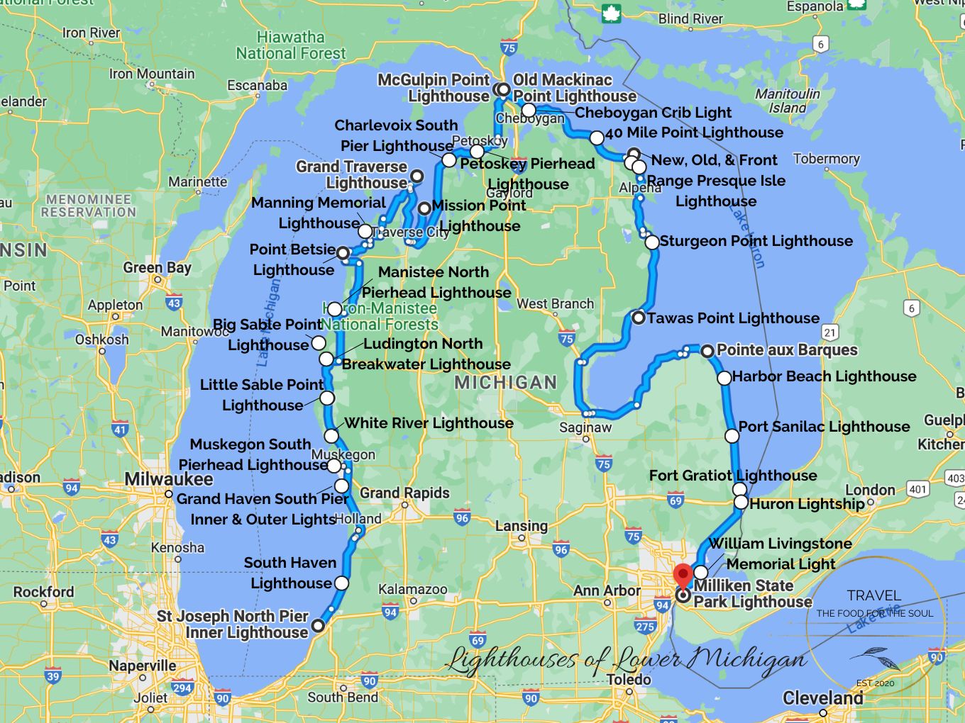 Michigan Lower Peninsula Lighthouse Map